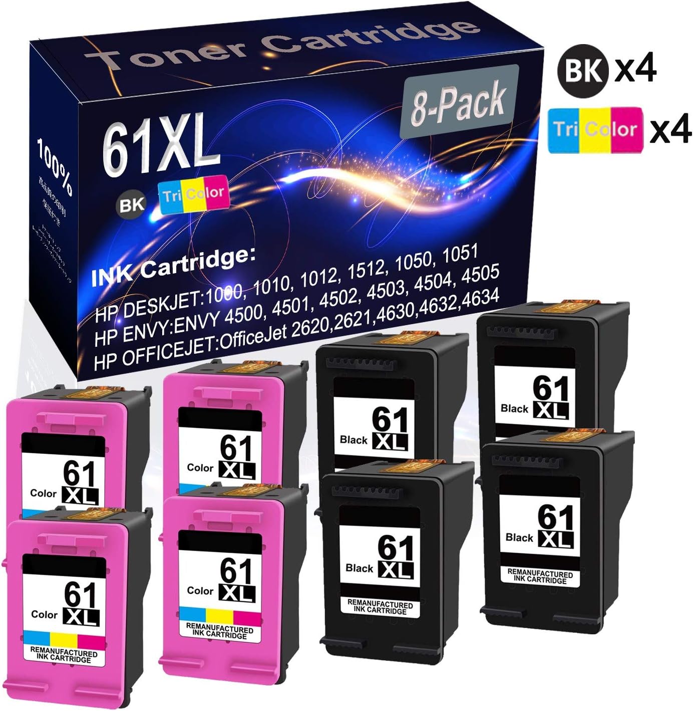 Amazon.com: 8-Pack (4 Black+ 4 Tri-Color) Remanufactured High Yield Ink Cartridge Replacement 