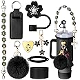 Mity rain Cup Accessories for Stanley Cup 30oz 40oz Tumbler with Handle, Including Water Bottle Handle Strap, Chapstick Holder, Boot, Keychain Charms, Straw Topper Cover Cap for Stanley (Black)