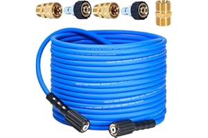 TOOLCY Super Flexible Pressure Washer Hose 50ft, 3400 PSI Kink Resistant Power Washer Hose 1/4 in., Replacement Power Wash Hose with M22 and 3/8" Quick Connection Kit for Gas & Electric
