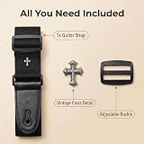CAIHONG Guitar Strap Black Cotton Woven Style Adjustable End Leather Vintage view 5