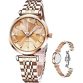 OLEVS Women Watches Simple Dress Ladies Watch Rose Gold Stainless Steel Watch Waterproof Quartz Date Luxury Diamond Small Wristwatch Fashion Analog Female Reloj Mujer Blue White Green Red Yellow Face
