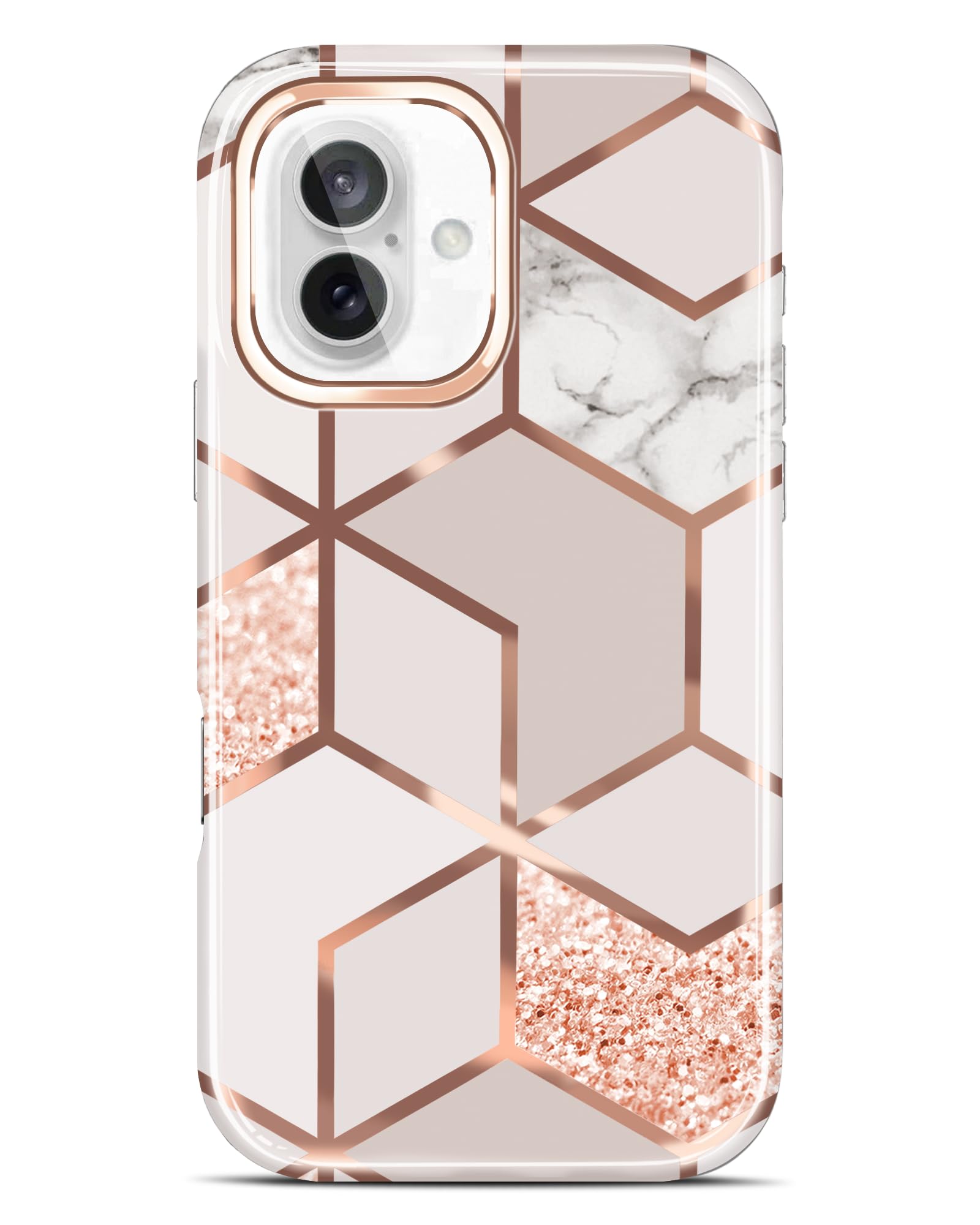 JAHOLAN Designed Case for iPhone 16 Plus Sparkle Glitter Plating Marble Protective Shockproof Slim Hard Back Cover Phone Case for iPhone 16 Plus 6.7" 2024 Rose Gold