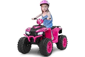 COSTZON Coszton ATV for Kids, 24V Battery Powered Electric ATV Quad W/Soft Start, Wireless Connection, Music, Radio, Treaded Tires, LED Lights, Kids Ride-On ATV Kids 4-Wheeler for 3-8 Boys & Girls (Pink)