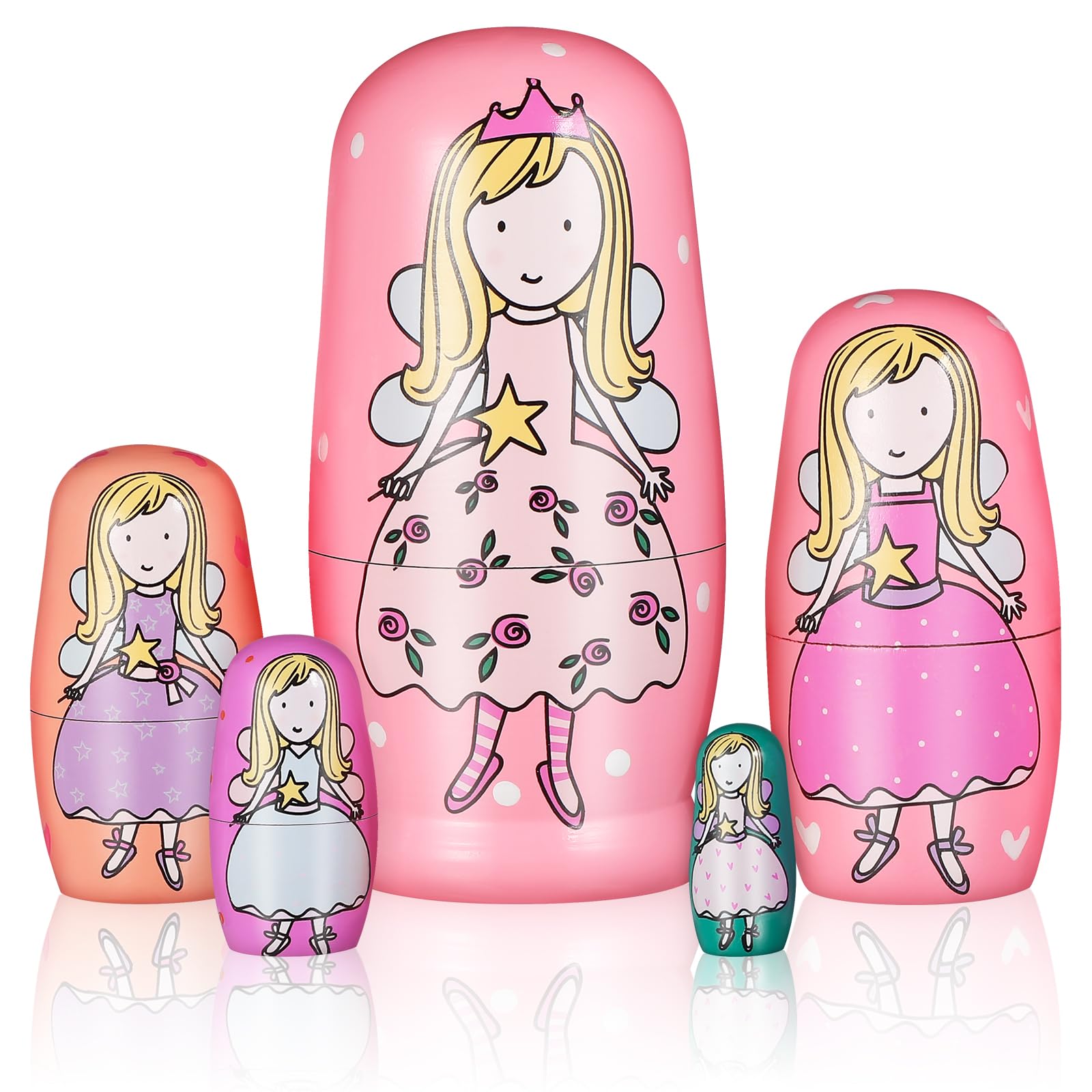 NUOBESTY 5Pcs Russian Nesting Dolls Set, Handmade Wooden Stacking Dolls Traditional Matryoshka Toys for Birthday Christmas Halloween Home Decoration