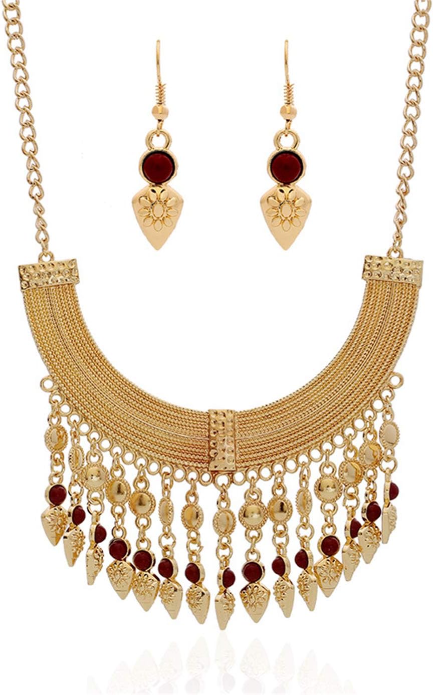 Thkmeet Fashion Bib Bohemian Statement Coin Necklace and Earrings Punk Ethnic Style Jewelry Set for Women