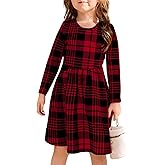 21KIDS Girls Fall Plaid Dress Long Sleeve Casual Midi Dresses with Pockets for Kids 6-14 Years