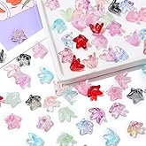 Juimtien 100Pcs Czech Glass Lily Flower Beads for Jewelry Making Cute Colorful Trumpet Floral Charm Spacer Bead Caps Loose Aesthetic Beads for DIY Crafts Gifts