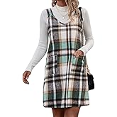 IDEALSANXUN Plaid Overall Dress for Women Fall Winter Sleeveless Plaid Dresses with Pockets