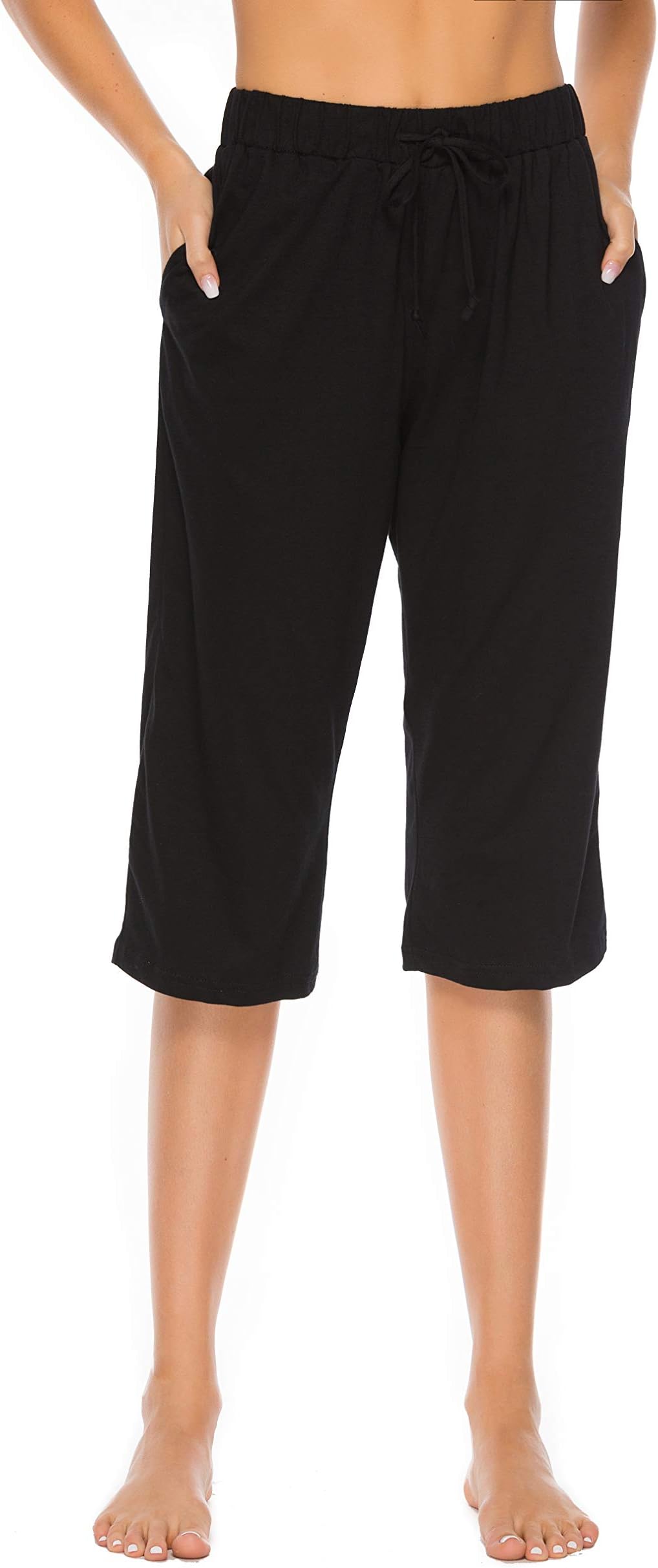 Vlazom 100% Cotton Women's Pajama Bottoms Casual Cropped Trouser Pjs Lounge Capri Pants with Pockets Drawstring