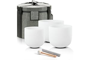 CVNC 432HZ Sound Healing Set of 3 Crystal Singing Bowls, Frosted Chakra Quartz Crystal Sound Bowl with Carry Bags 7'' C Root 8'' F Heart 9'' G Throat