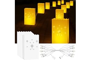 Makevivi 10 Pack Electric Star Luminary Bags with Plug-in Light Set – Waterproof Reusable Plastic Luminaries, Outdoor Pathway Decorations for Christmas, Weddings, Parties & Holiday Displays