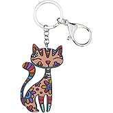 BONSNY Acrylic Cat Key Chains For Women Car Purse Bag Rings Pendant Girl Gift Charms