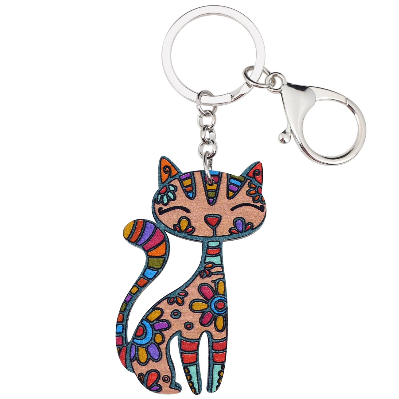 BONSNY Acrylic Cat Key Chains For Women Car Purse Bag Rings Pendant Girl Gift Charms (Multicoloured)