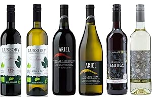 VARIOUS WINERIES Red/White Wine Sampler -Six (6) Non-Alcoholic Wines 750ml Each - Featuring Ariel Cabernet Sauvignon, Ariel Chardonnay, Tautila Tinto, Tautila Blanco.