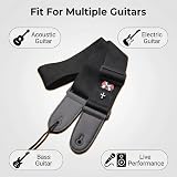 CAIHONG Guitar Strap Black Cotton Woven Style Adjustable End Leather Vintage view 6