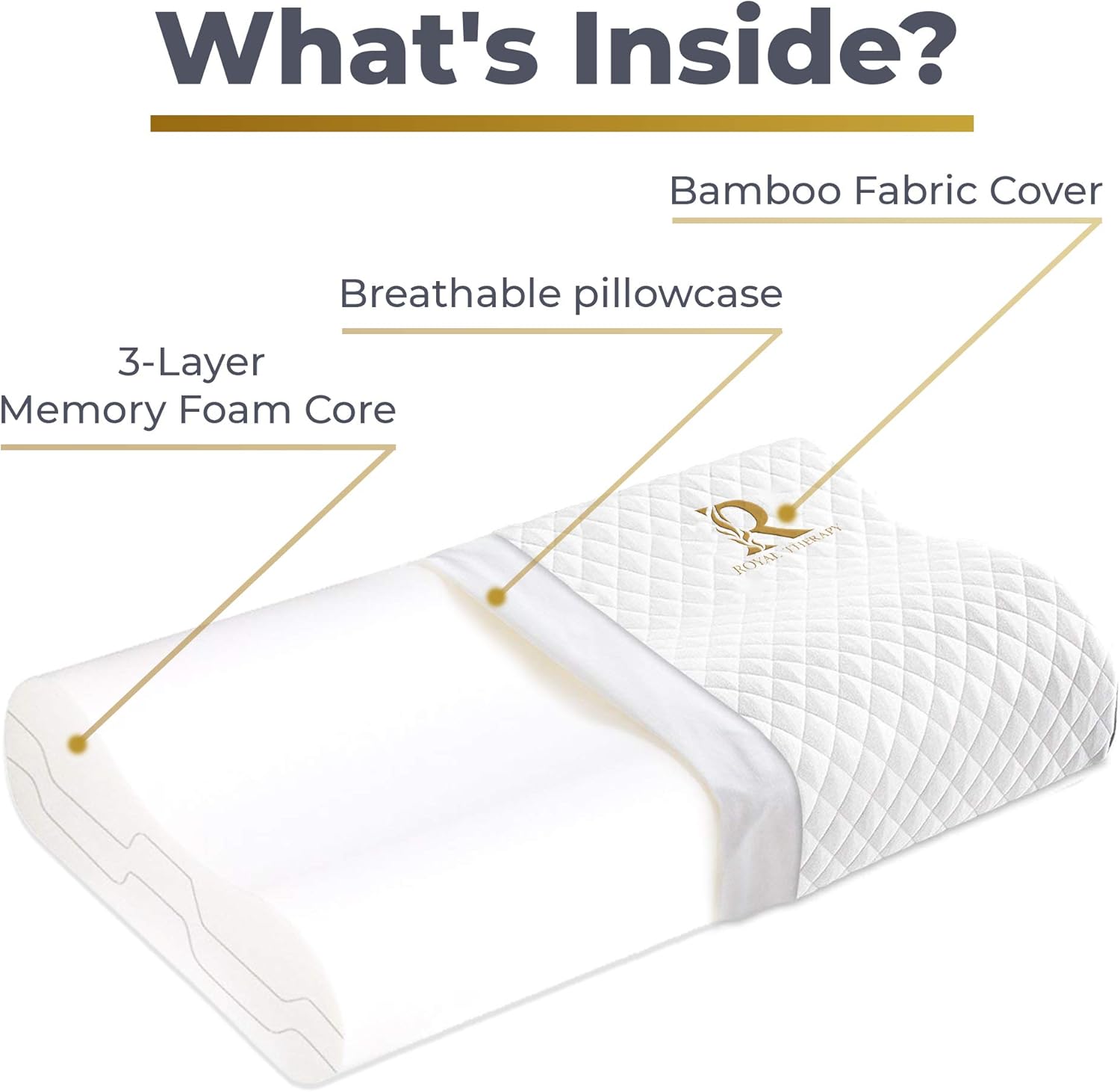 Royal Therapy King Memory Foam Pillow, Neck Pillow Bamboo Adjustable Side Sleeper Pillow: Home & Kitchen