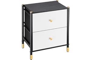 FLYJOE 2 Drawer Nightstands for Bedroom - Small Bedside Dresser with PU Leather Front Bins- Stylish End Table and Night Stand Furniture - Perfect for Closet, Bedroom, Nursery -Black&White