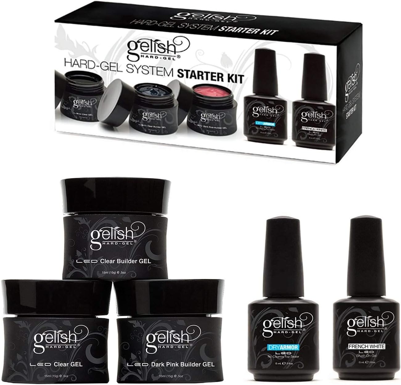 Gelish Natural-Looking Nail LED Hard-Gel System Starter Kit with Pink Builder