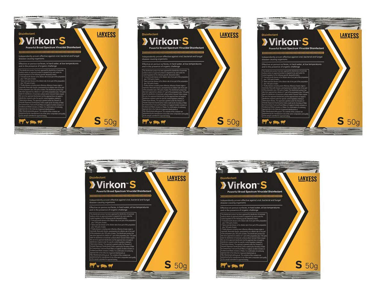 Virkon S Disinfectant Sachet x 50g. Pack of 5 Sachets