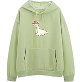 Weetiotio Oversized Cute Mushroom Dino Print Hoodies for Womens Kawaii Cartoon Sweatshirt Teen Girls Cotton Fleece Sweaters