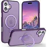 Lufanbis Magnetic for iPhone 17 Case with Ring Stand, [10 FT Drop Protection] [Velvety Touch] Slim Translucent Matte Back Shockproof Phone Case for iPhone 17 6.3'', Dark Purple