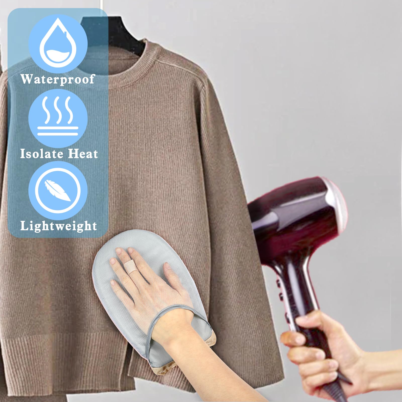 Andibro Garment Steamer Ironing Gloves, Heat Resistant Waterproof Ironing Mitt Anti steam Glove Mini Ironing Board Garment Steamer Accessories with Finger Loop for Clothes Steamers(star gray)
