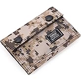 JEMINAL Camo Bifold Wallet for Men Thin Nylon Short Wallet with Cash Zipper Pocket Khaki