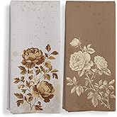 Qeheb Vintage Floral Kitchen Towels, Boho Beige Cottagecore Flowers Kitchen Towels Decorative Set, Farmhouse Botanical Retro Floral Drying Cloth Hand Dish Tea Towels for Kitchen Bathroom 16x24in