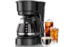 Kismile 5 Cup Coffee Maker, 0.75L Small Drip Coffee Machine with Anti-Drip Design, Dry Burn Protection, Removable Filter Funnel, Easy Mechanical Switch, Black