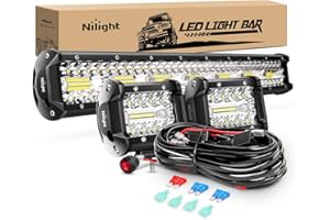 Nilight 20Inch 420W Triple Row Spot Flood Combo Led Light Bar Work Driving Lamp 2Pcs 4Inch 60W Cube LED Pods Lights for Trucks with Off-Road Wiring Harness Kit-3 Leads