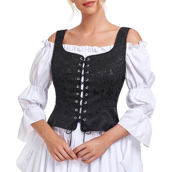 Corset Steampunk Pour Femme - Corset Victorien Renaissance En Satin Jacquard - Bustier Halloween Costume Pirate