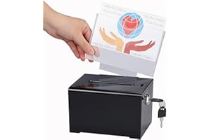 ADIROFFICE Adir Suggestion Box with Slot and Lock – Acrylic Donation Box for Fundraising, Drawing Box for Raffle, Funraiser Box, Tip Box with Lock - 6.25x4.5x 4 Inches voting box with slot and Sign Holder