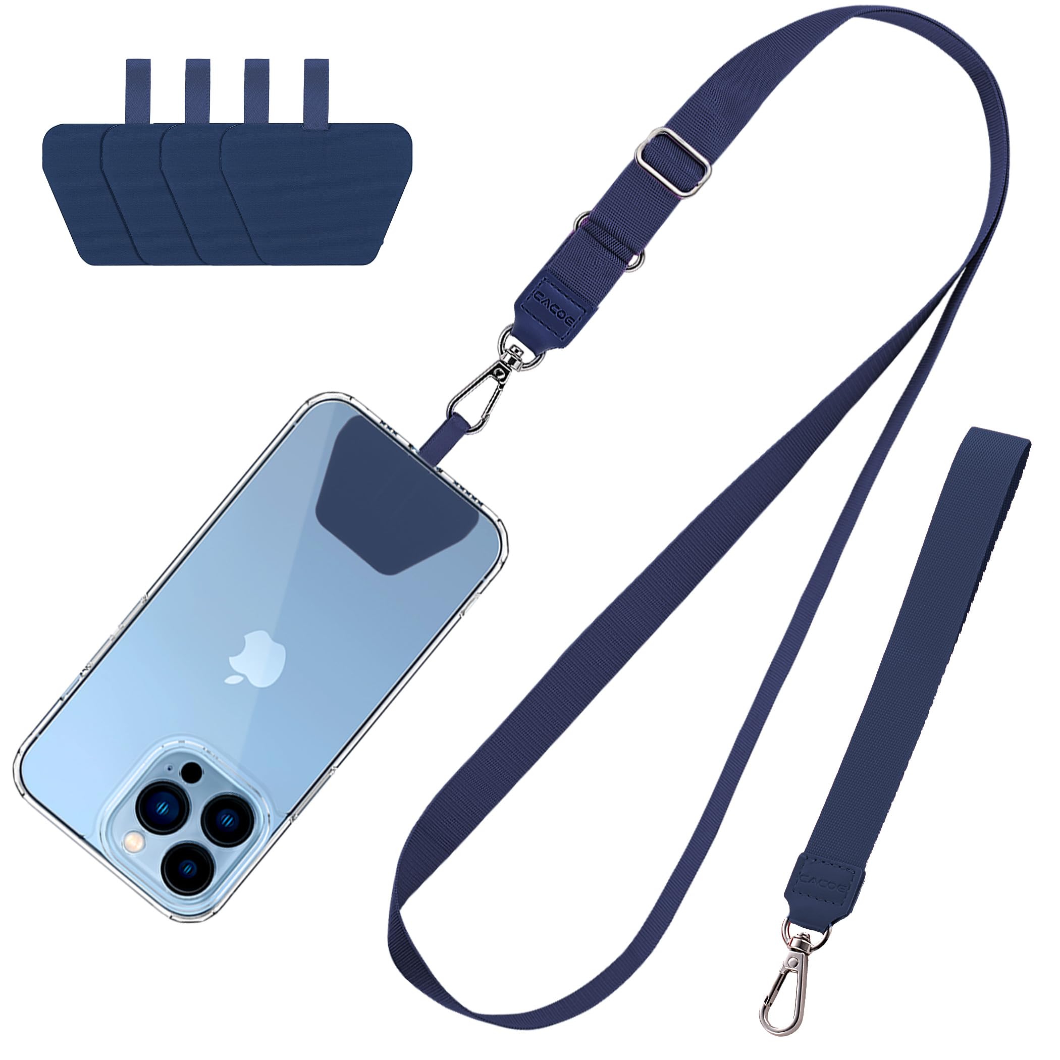 Photo 1 of CACOE Phone Lanyard 2 Pcs-1 Pcs Adjustable Neck Strap,1 Pcs Wrist Strap,4 Pads,Universal Crossbody Multifuctional Cell Phone Lanyards Compatible with Most Smartphones(Blue)