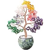 Crystal Tree of Life with 7 Chakra Stones - Handmade Healing Decor for Home & Desk, Spiritual Gift for Women, Boho Bonsai for Positive Energy, Good Luck & Abundance (Green)