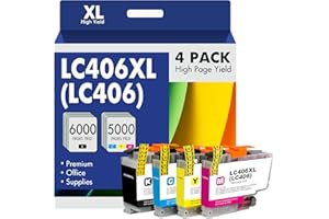 TONER BANK LC406 LC406XL Ink Cartridges for Brother Printer 406XL LC 406 XL for MFC-J4335DW MFC-J5855DW MFC-J6555DW MFC-J4535DW MFC-J6955DW MFC-J4345DW MFC-J5955DW - 4 Pack High Yields Black Cyan Magenta Yellow