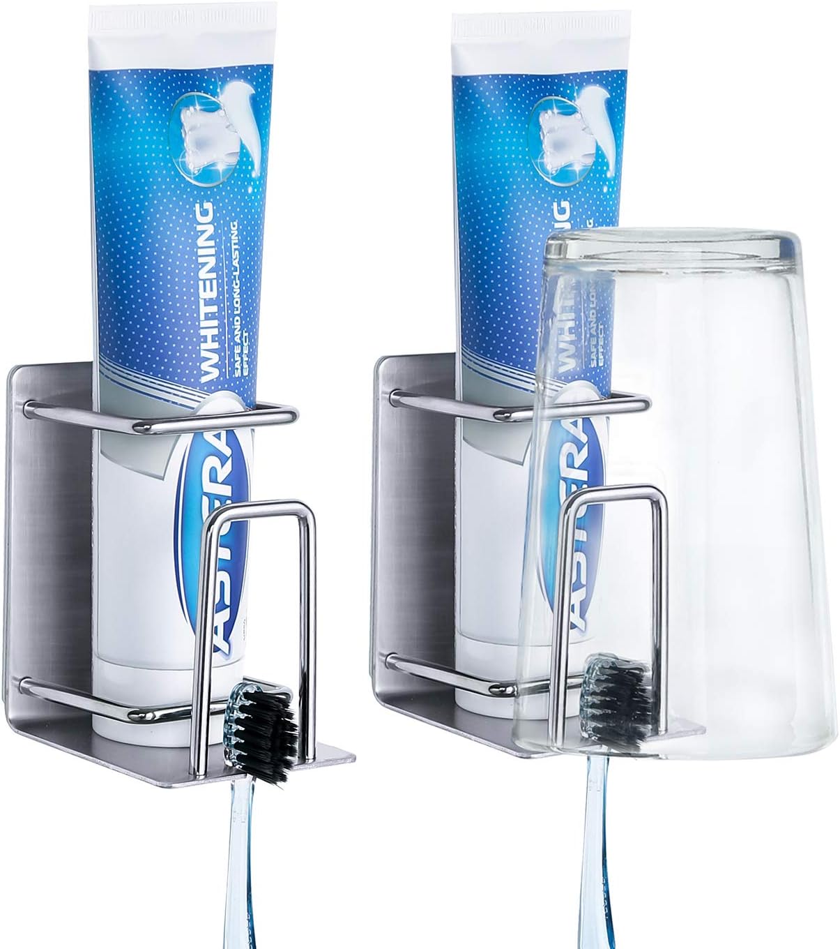 Toothbrush Holder, 3 in 1 Stainless Steel Adhesive Wall Mounted