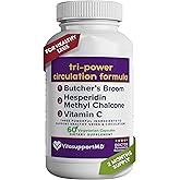 Tri-Power Circulation Formula - Circulation Supplement with Butcher's Broom, Hesperidin Methyl Chalcone, and Vitamin C, 60 Capsules, for Blood and Leg Circulation, Vein Health Support