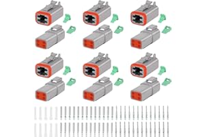GKG DTK4 4 Pin Deutsch Connector Kit,6 Sets DT Deutsch Connector 4 Pin,Gray Waterproof Electrical Wire Connectors with 26 Pairs Size 16 Solid Contacts 14-20AWG for Car,Truck and Boat,etc