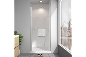 EASYWORC Frameless Pivot Shower Door 30"-32" W x 72" H, Swing Shower Glass Doors with Nano Explosion-Proof Film Tempered Glass 1/4"(6mm) Reversible Installtion, Brushed Nickel Finish