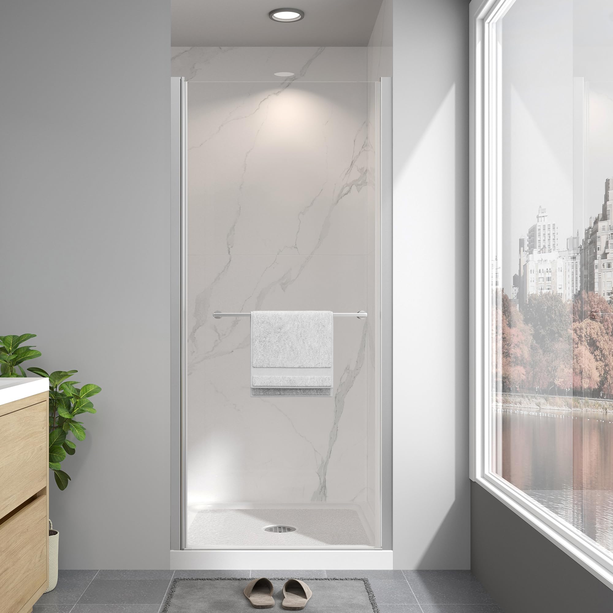 Photo 1 of EASYWORC Frameless Pivot Shower Door 30"-32" W x 72" H, Swing Shower Glass Doors with Nano Explosion-Proof Film Tempered Glass 1/4"(6mm) Reversible Installtion, Brushed Nickel Finish