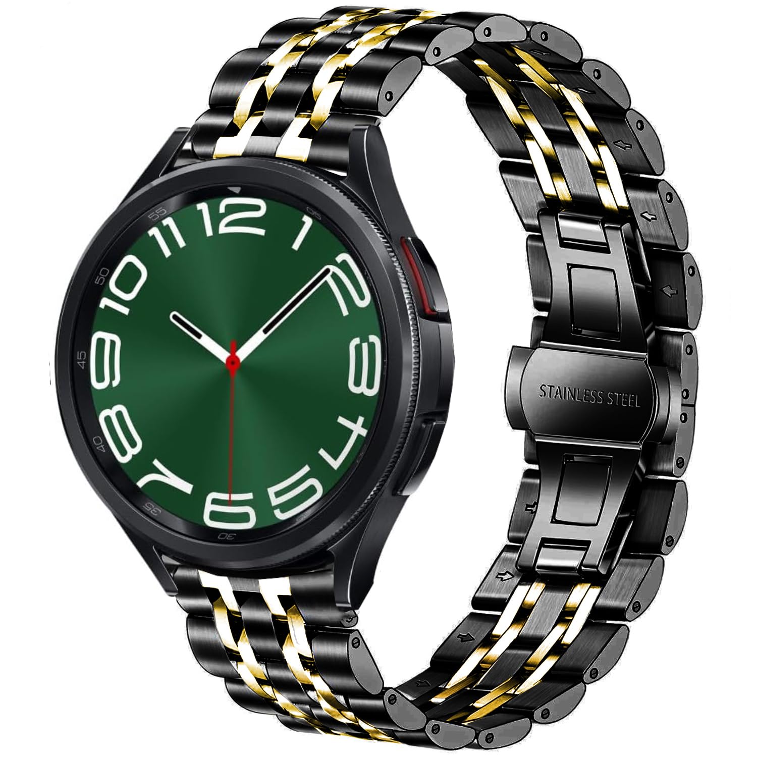 DEALELE Compatible with Samsung Galaxy Watch 6 / 6 Classic / 5 / 5 Pro / Galaxy Watch 4 / 4 Classic / 3 41mm, 20mm Stainless Steel Metal Replacement Strap for Huawei GT2 42mm / GT3 42mm, Black-gold