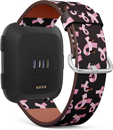 Amazon Com S Type Leather Bracelet Watch Band Strap Replacement Wristband Compatible With Fitbit Versa Pink Ribbon Pattern Breast Cancer Awareness Clothing