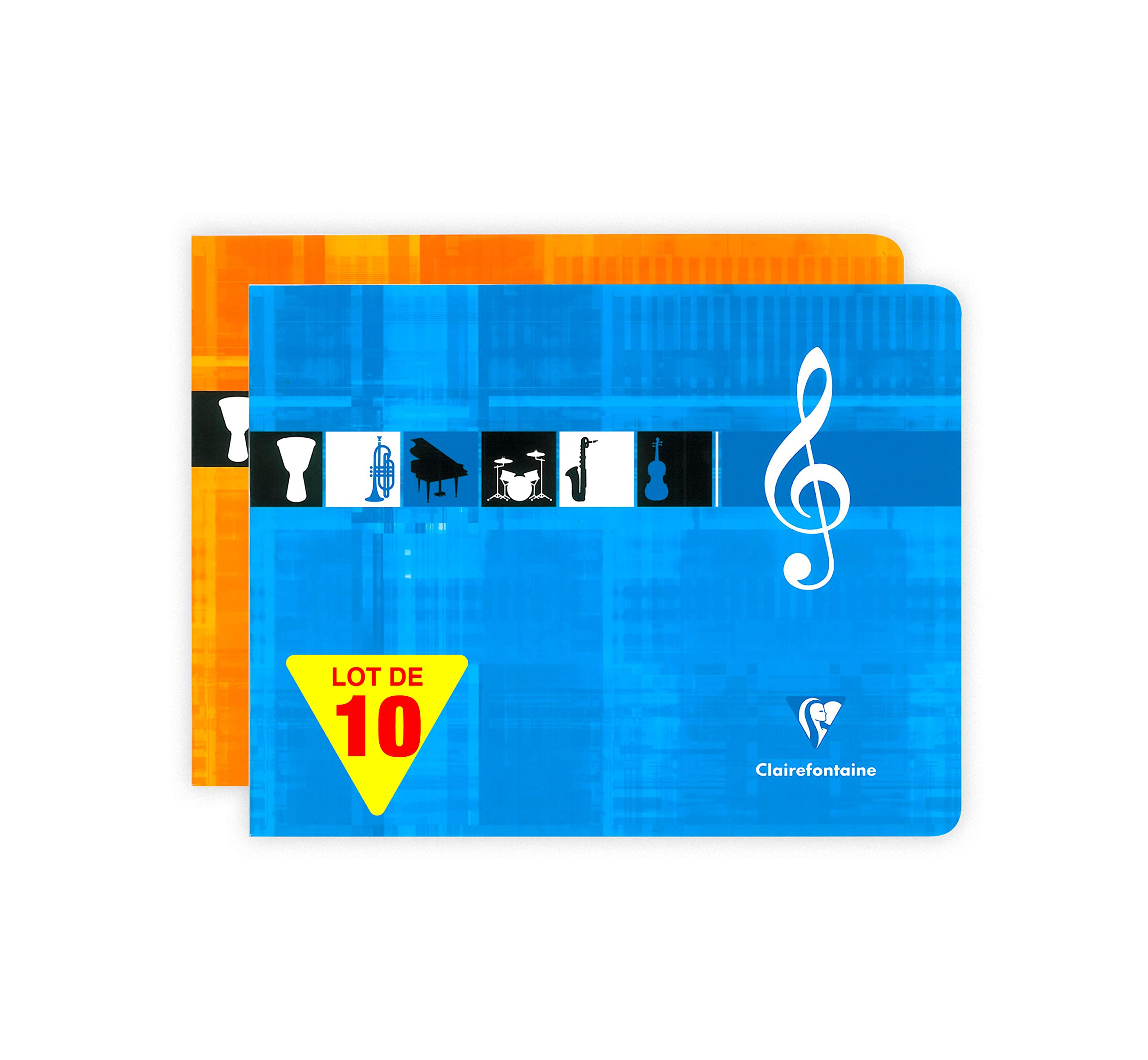 Clairefontaine 3754C Set of 10 Stapled Music Notebooks - 22x17 cm Landscape Format - 48 Pages 6 Staves with Lines - 90 g White Paper - Laminated Card Cover - Random Colours