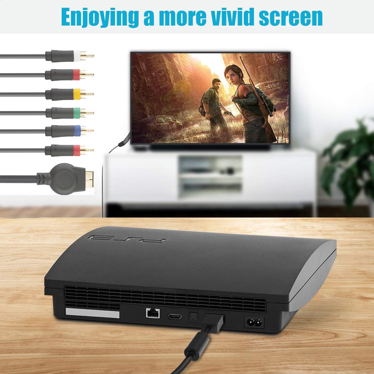 6 Feet PS3 Component AV Cable, Premium High Resolution HDTV Multi Out Composite RCA Audio Video Cable for PS2 / PS3 / PS3 Slim Gaming Console