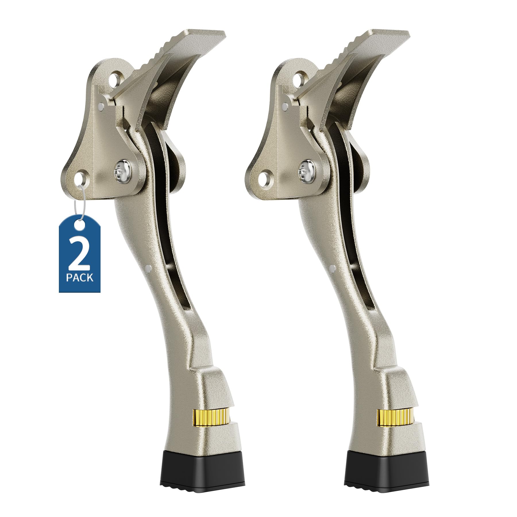 Gotega Door Stops Indoors, 2 Packs Kickdown Door Stoppers with One Touch Adjustable Height and Rubber Tip 4 Inches, Door Stoppers for Floor, Heavy Duty Door Wedge