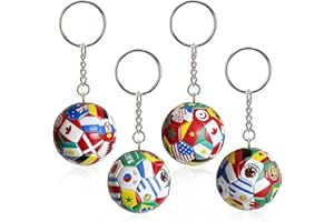 4Pcs National Flags Football Keychain, 2026 Soccer Keyring Gifts & Accessories for Men Sports Souvenir Merchandise, Football 