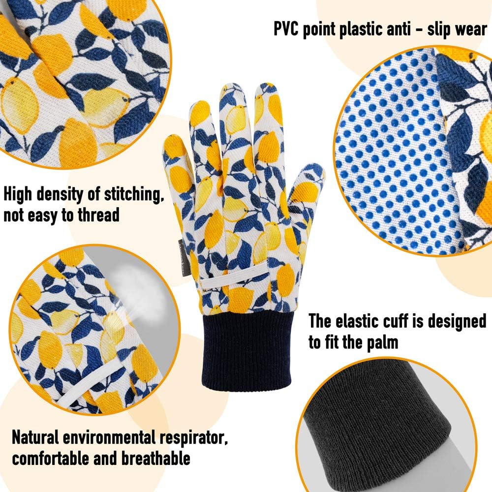 Hortem 3 Pairs Women Garden Gloves, Ladies Gardening Gloves Medium, Non-Slip Grip Garden Gloves for Yard, Cleaning, Fishing with Soft PVC Dots: Clothing
