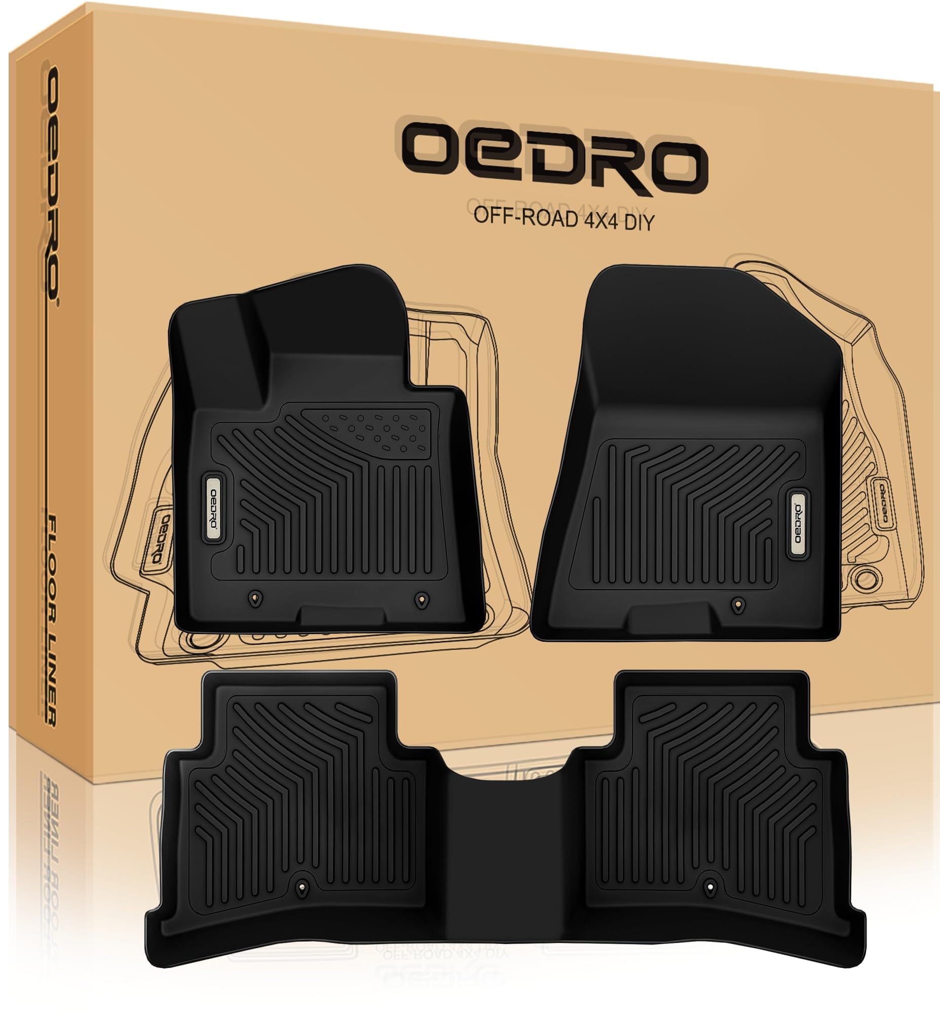 OEDRO Floor Mats Compatible with 2017-2022 Kia Sportage / 2019-2021 Hyundai Tucson, Unique Black TPE All-Weather Guard, Includes 1st and 2nd Row, Full Set Liners Image