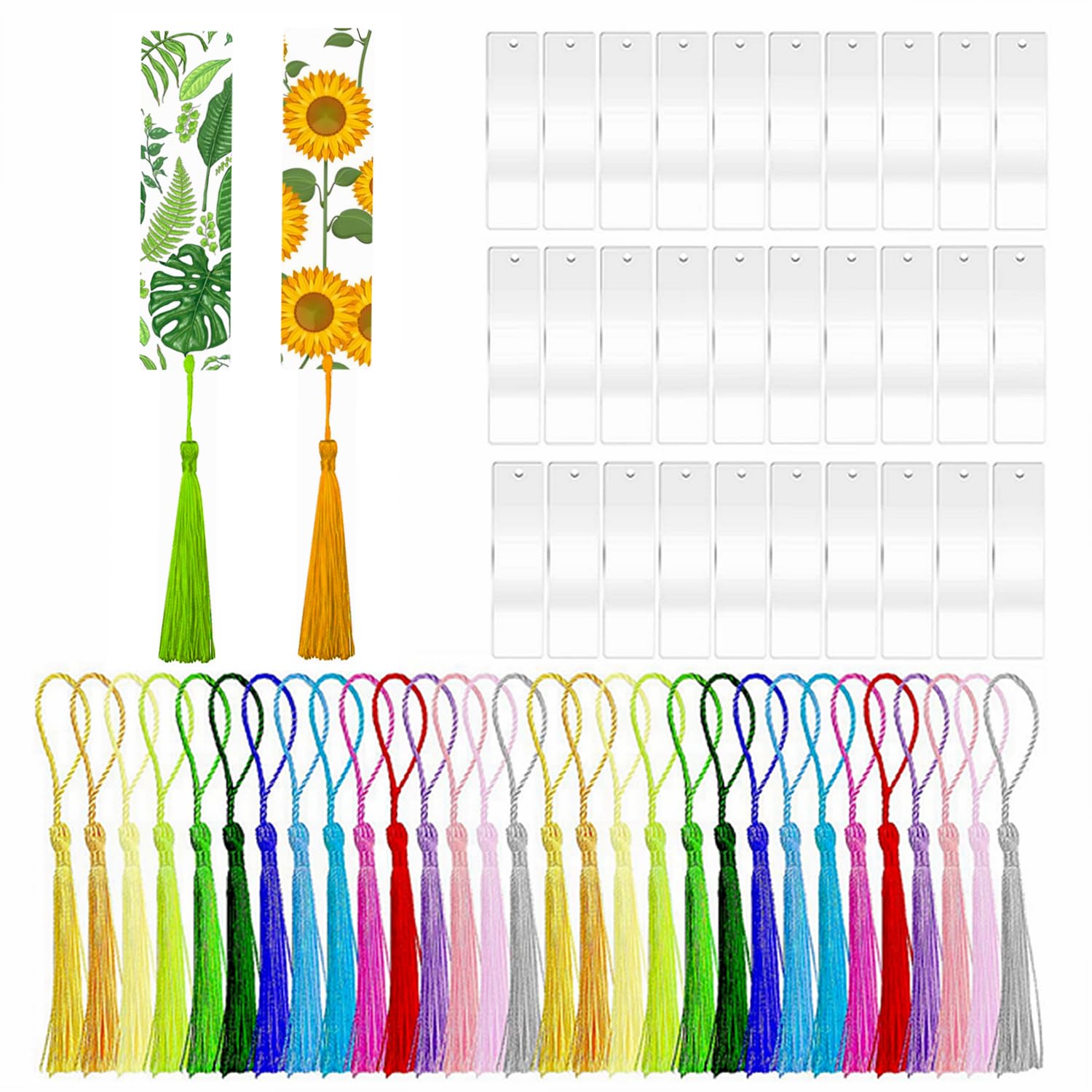 30PCS Acrylic Bookmark Blanks, Clear Acrylic Craft Bookmarks with 30PCS Colorful Tassels, Transparent Rectangle Round Bookmarks Bulk for DIY Crafts Hanging Tag Gift Tag Price Tags- Rectangle