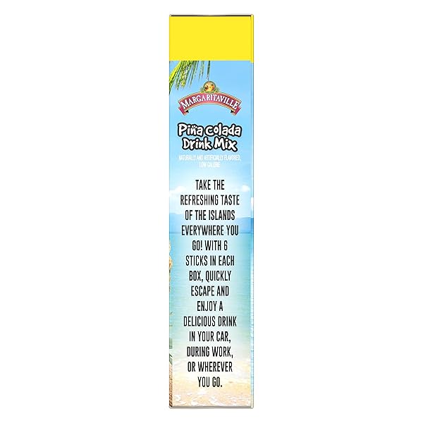 MARGARITAVILLE, SINGLES TO GO WATER DRINK MIX FLAVORED NONALCOHOLIC POWDER STICKS 6 COUNT, PINA COLADA, 4.14 OUNCE